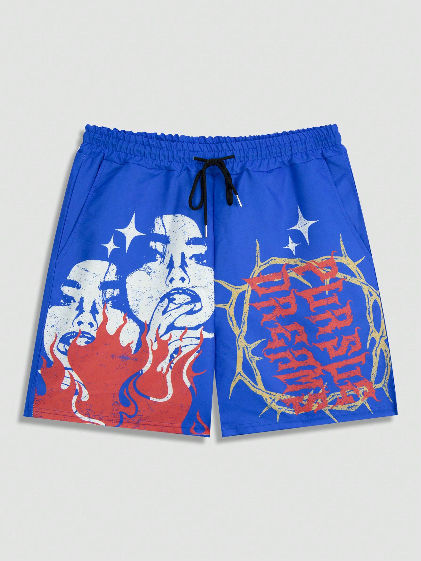 Street Life Men's Printed Woven Shorts With Cartoon Characters And Letters, Suitable For Spring And Summer