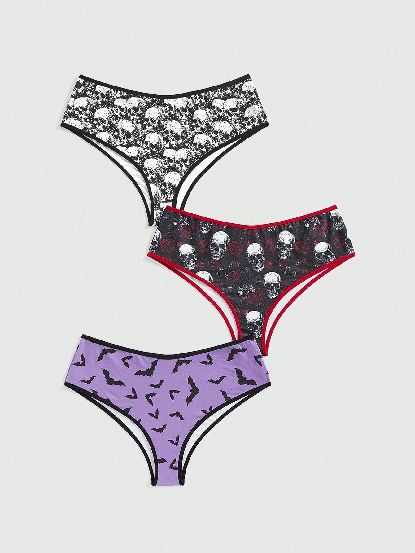 Goth 3pcs Dark Skull & Bat Plus Size Briefs Set